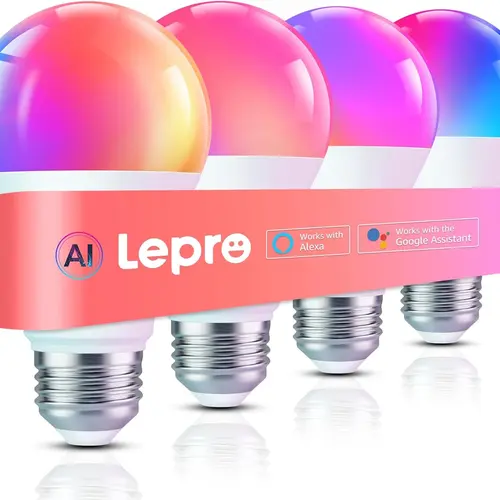 LEPRO B1 Smart Bulbs (2-Pack) - 2.4GHz WiFi & Bluetooth RGBWW Adjustable Light Bulb, Lepro AI LightGPM, Dimmable Plug-and-Play, Alexa/Google Assistant Compatible, Voice Control, Music Sync, LED Lights, Relaxation Smart Home Lighting, Party Lights