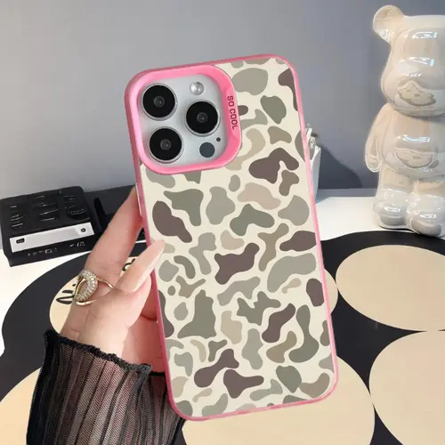 Patterned Camouflage TPU Smartphone Casing - Retro Decorative Anti-Fall Protector Accessory, Compatible with iPhone 17,16,15,14,13,12 Pro Max Devices