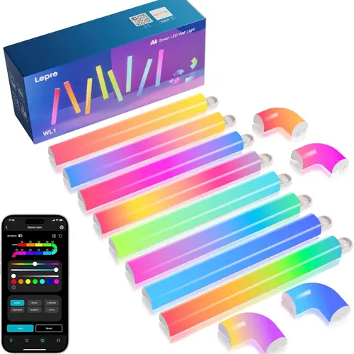 LEPRO AI Smart RGB Wall LED Light Bars (8-Piece Set with 4 Corners) - LLM AI-Integrated Color Changing Mood Light, LightBeats Music Sync, App/Voice Control, Wi-Fi & Bluetooth, Alexa Compatible, Unique Room Decor, Apartment Accessories, Indoor Lighting