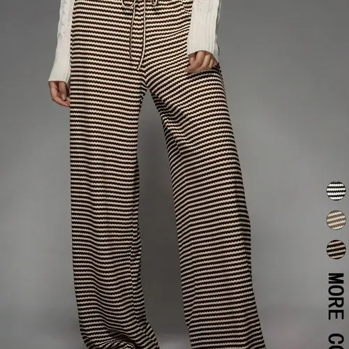 Striped Adjustable Drawstring Knit Fashion Casual Comfy Oversized Loose Baggy Wide Leg Pants, Comfortable Relaxed Fit Trousers for Everyday Wear, Perfect for Leisure Activities
