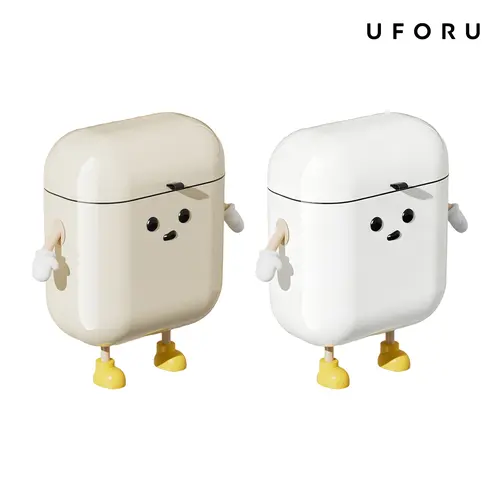 UFORU 3.2 Gal/12L Hanging Type Trash Can with Flip Lid, ABS Plastic Cute Cartoon Wall Mount Bin with Odor Control for Kitchen, Bathroom, Apartment