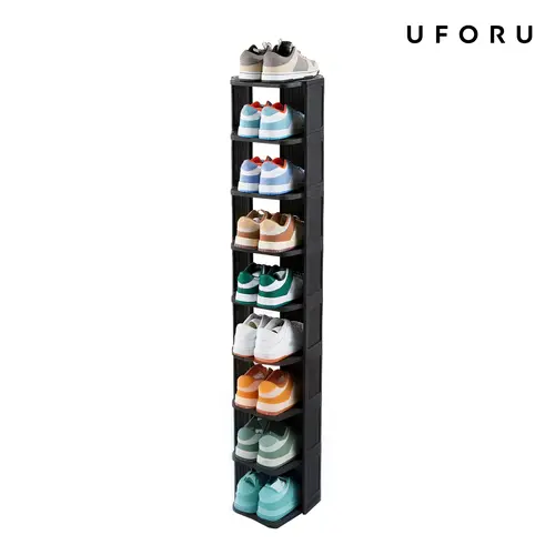 UFORU Plastic Vertical Stackable Shoe Rack - 6/9-Layer Narrow Furniture for Small Spaces, 10.9" Narrow Fit Freestanding Organizer for Closets/Entryways, Room Storage Vertical Space Saver (Father's Day Gift Option), Door Shoe Rack