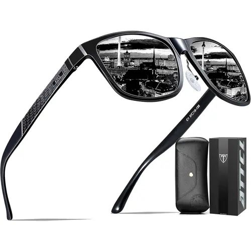 ATTCL Men's Polarized Sunglasses - Aluminum-Mg Frame, Modern Trendy Rectangular Full Rim, TAC UV400 Eye Shield Lenses, Lightweight UV Protection, Polarized Lenses Cut Harsh Glare, Durable Male Eyewear for Driving