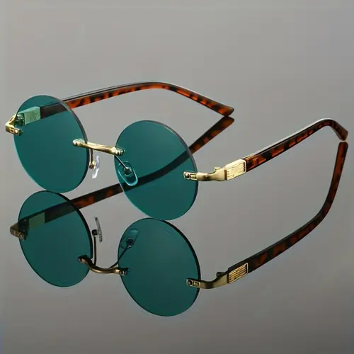Men's Metal Round Rimless Retro High-Quality Fashion Glasses, Durable PC Lenses for All Seasons, Elegant Decorative Eyewear, Classic Eyeglasses, Round Sunnies