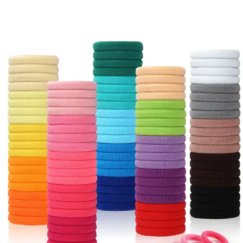 100pcs Mixed Color Kids Cute Girly Simple Style Plain Color Hair Tie, Casual Trendy Elastic Hair Ties, Hair Accessories for Daily Use for Kids, Elastic Hair Accessory