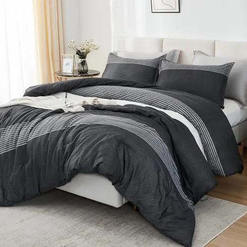 Litanika King Size Cozy Breathable Cooling Bedding Set - 3-Piece Black White Grey Fluffy Down Alternative Comforter, Duvet Set, Cozy Bedding Set