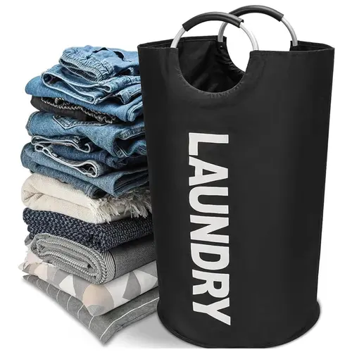 Classic Collapsible Laundry Hamper - Cylindrical, Foldable, Recyclable, Waterproof Home Supplies Storage Basket with Handheld Handle, Single Compartment, Individual Pack for Women's Clothes Sorting, Laundry Sorter Hamper