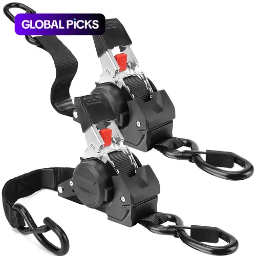 Retractable Ratchet Straps, Ratcheting Straps, 1 in x 10 ft Heavy Duty Tie Down Set, Breaking Strength 1543 LBS/700 KG, Auto Retractable Tiedowns for Motorcycle, Jetski, Kayak #GLOBAL PICKS