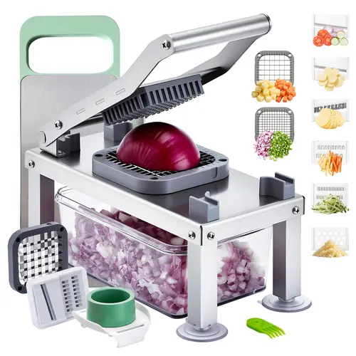 VEVOR Vegetable Chopper Mandoline Slicer,  All-in-1 Food Veggie Cutter with 8 Stainless Steel Blades, Cheese Grater Onion Potato Salad Dicer with Container,Kitchen Gadgets&Essentials Home Appliances,campingessentials,campinggear,home essentials