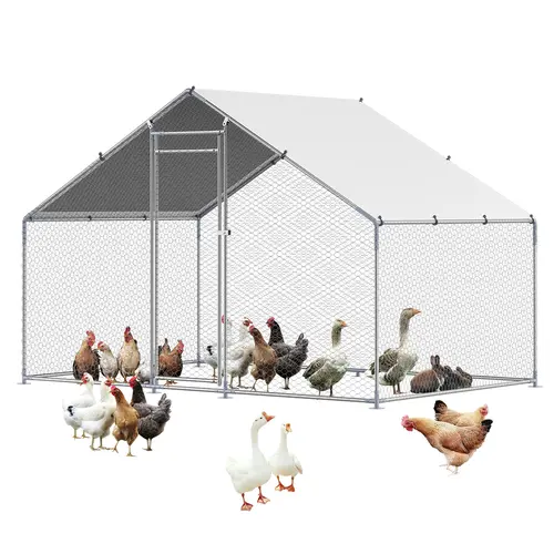 【DealsForYouDays】VEVOR Metal Chicken Coop, 9.8x6.5x6.5ft Large Walk-in Enclosure with Cover Spire Roof, Security Lock, for Backyard Farmyard Poultry, Ducks