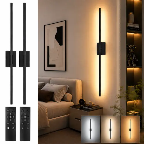 Avatar Controls Battery-Operated Sconce Set of 2, 360° Rotatable Wireless Wall Lights with Easy-Charge Detachable Battery Box, 3000K–6500K Dimmable LED Wall Lamps with Remote and Timer for Bedroom, Hallway, Automatic Dimmable Wall Lighting Fixtures, 350°,