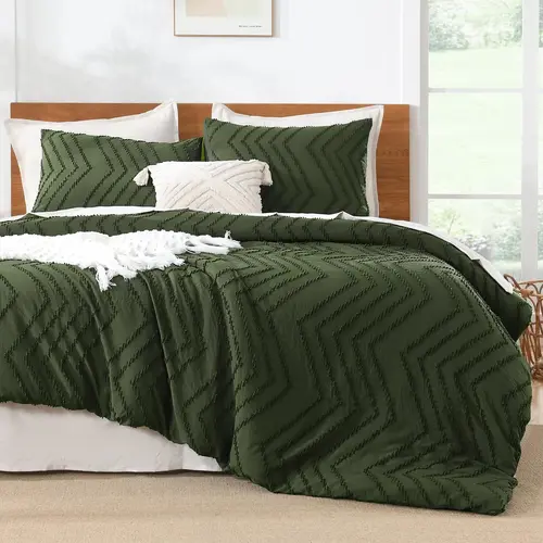 Litanika 3-Piece Tufted Comforter Set with 2 Pillowcases, Soft Cozy Chevron Textured Boho Bedding Set, Lightweight Fluffy All-Season Comforter
