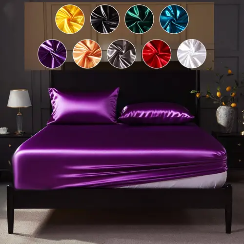 Cosybay Satin Bed Fitted Sheet Set Twin/Full/Queen/King with Pillowcases, soft like Silky Luxury Fitted Sheet 3pcs (twin size only 2pcs（NO Top sheet）), Sheet with deep pocket up to 15", Wrinkle-Resistant,Fit for Mattress topper #tiktokshopbacktoschool