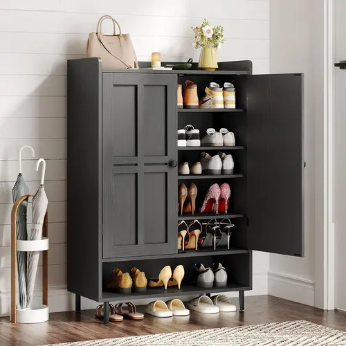 【Up to 24 Pairs & Adjustable Shelves】ONBRILL 7+1 Tier Farmhouse Shoe Storage Cabinet, 45'' Tall Modern Shoe Cabinet with Metal Legs, Shoes Rack Organizer Cabinet for Entryway, Front Door,Livingroom Bedroom Furniture,Christmas Gift【SummerFinds】