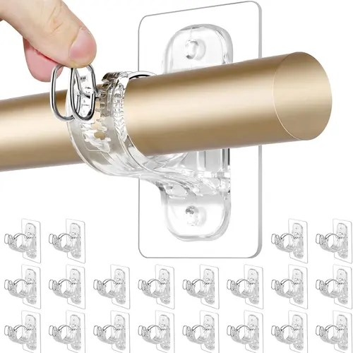 Antimbee 20-Pack Smooth Stainless Steel Wall Metal Curtain Rod Brackets - No Drill, Nail-Free, Heavy-Duty 15 lbs Capacity, Renter-Friendly Stick-On Holders for Apartments & Dorms, Self-Adhesive