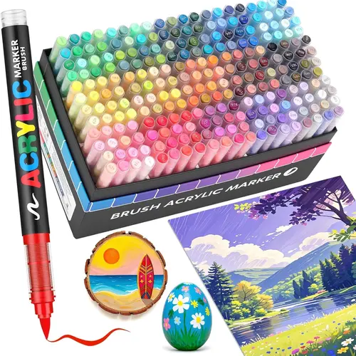 GuangNa Brush Tip Acrylic Paint Markers, 72/120/168 Pcs with Quick-Drying Waterproof Odorless Ink, Versatile Vibrant Colors for Creative Art, Artistic Projects & Rock Painting Supplies Gift
