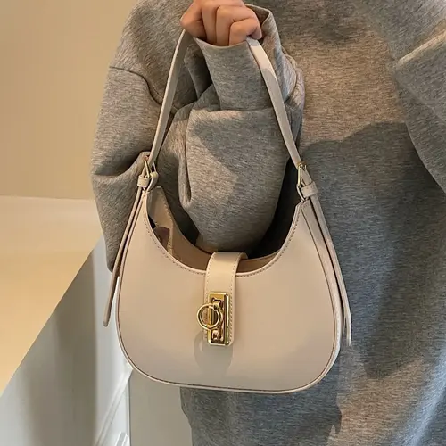 Women's Solid Color PU Shoulder Bag, Stylish Crescent Moon Handbag, Half Moon Purse, Casual Shoulder Purse for Shopping, Commuting, Office Use, Hobo Shoulder Bag, Stylish Versatile Bag