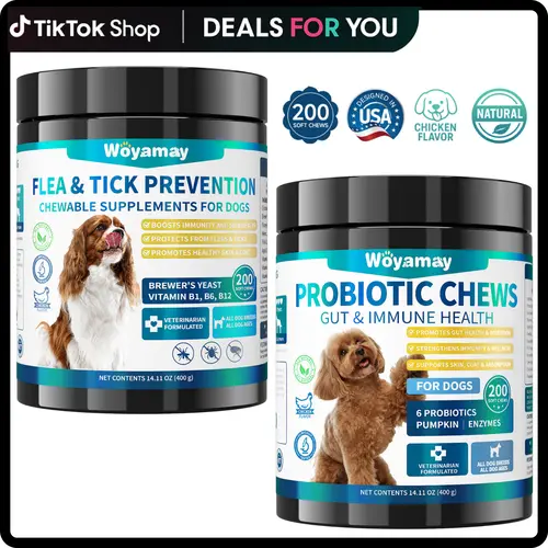 Woyamay Flea and Tick Chews & Probiotics for Dog Support Digestive Health & Immune System with Omega-3 Fish Oil Chicken Flavor #DealsForYouDays #SummerWins