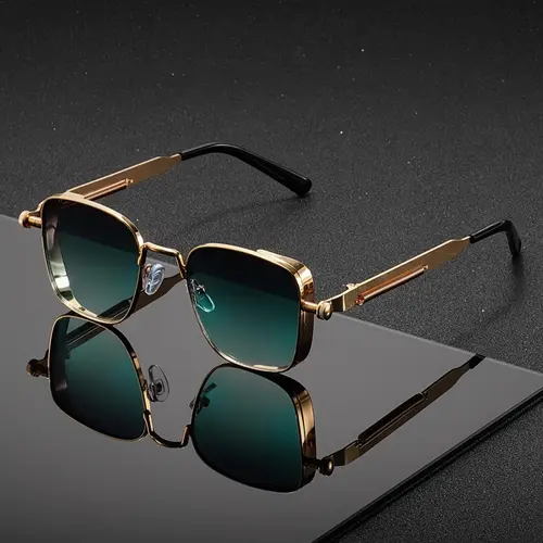 Men's Retro Steampunk Square Metal Frame Glasses, Spring Hinges Decorative Pieces, Perfect for Events Parties Holidays, Fashion Glasses, Cool Glasses