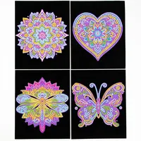 DIAMOND DOTZ Neon Flock Diamond Painting Kits - 10x8 in, 4 Mini Designs, Soft Velvet-Like Flocked Black Background, Neon Colors, Stylus Included, Incredible Contrast, Children's DIY Craft for Needlework Hobbies