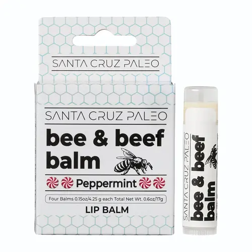 Santa Cruz Paleo Grass Fed Beef Tallow & Beeswax Lip Balm (Peppermint) - 4 Pack - Beef Tallow Skin Care, Lip Moisturizer, Hypoallergenic for Sensitive Skin, Long Lasting & Vitamin Rich