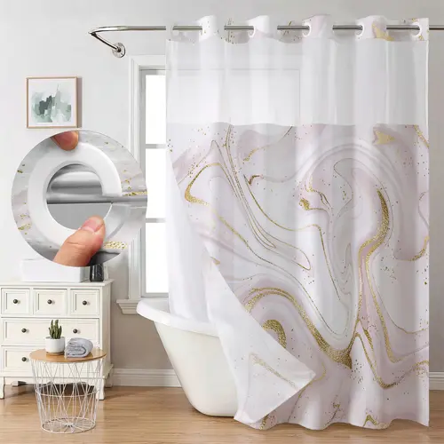 HD Digital Print Waffle Removable Shower Curtain, Quick Installation No Hooks, Double Layer Snap-In Liner, Stylish Bathroom Decor for Home Hotel Salon Dormitory, Aesthetic Shower Curtain