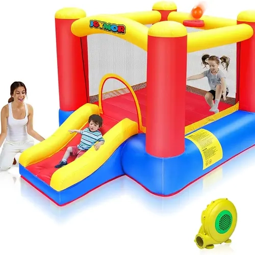JOYMOR Inflatable Indoor Bounce House for Kids 3-6 w/Air Blower and Basketball Hoop, Small Bounce House for Kids and Toddlers Indoor Party, Indoor Bounce House with Slide for Toddlers