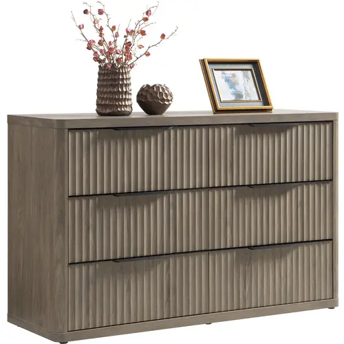 SICOTAS Dresser for Bedroom 6 Drawer Dressers & Chests of Drawers for Closet Long Large Modern TV Stand Set for Clothes Storage Fluted Wide Clothes Closet for Hallway Entryway