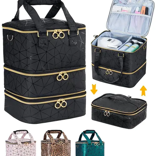 Nail Polish Organizer Bag for 60 Bottles of Nail Polish & Nail Kit, Nail Supplies Organizer Case for Nail Techs, Makeup Organizer Pouch, Beauty Storage Pouch, Travel Cosmetic Bag, Cosmetics Bag, Zip