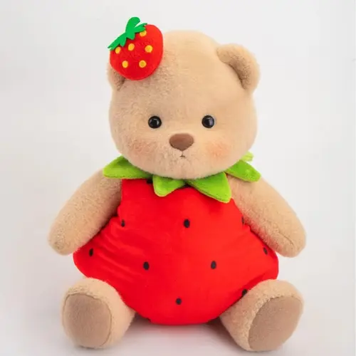 Getahug 12" Handmade Jointed Strawberry Bear Moveable Stuffed Animal - 100% Handcrafted, Rotatable Joints, Cute Stuffed Animal, Huggable Collectible, Birthday-Ready Cuddle Buddy, Cuddly Toy for Kids Summer Gift