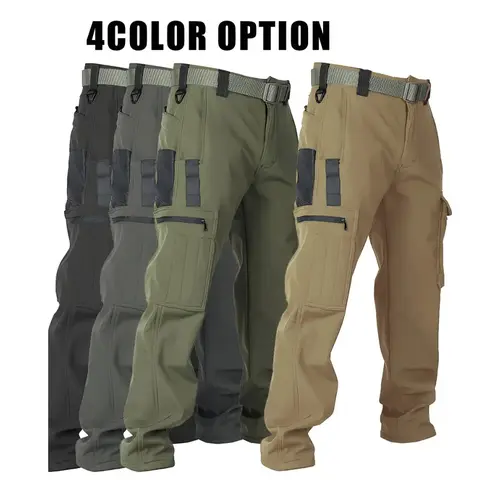 HOMUG Windproof Warm Men's Outdoor Tactical Pants Fleece Lined Solid Color Sport Style Regular Fit Mid Waist with Pockets No Belt for Casual Weekend Wear Autumn Winter - High Waisted Joggers