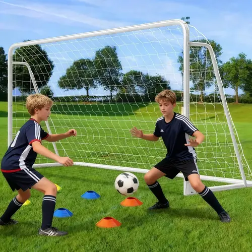ABORON Metal Soccer Goal Net - Foldable Steel Goals with Training Target & 6 Cones, Weatherproof for Teens Practice, 6x4/8x6/10x6/12x6ft, Ideal for Backyards & Schools, TikTok Shop Back to School