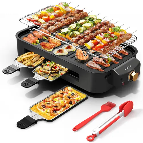 PRTYY Indoor Smokeless Korean Barbecue Electric Grill, Non-Stick Removable Cooking Plate, 5 Adjustable Temp Settings, 1500W Power, Dishwasher Safe Kitchen Appliance