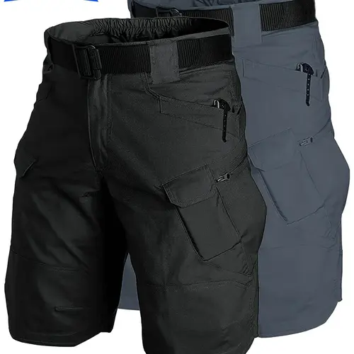 2PCS Men's Tactical Cargo Shorts - Solid Color, Non-Stretch Fabric  Multi-Pocket Durable Casual Shorts with Zippered Pockets Regular Fit for Outdoor Hiking Everyday Use (No Belt Included)