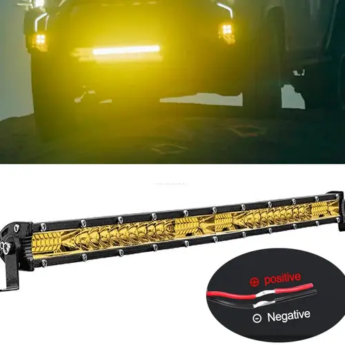 20-in Curved Single Row Thin 156W High Power Yellow Beam Spot Flood Combo Fog Bar & Work Light, LED Lights Car for Off-Road Trucks, Boat Car Accessories