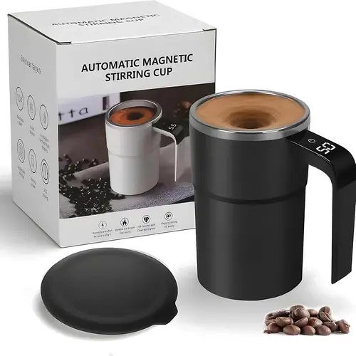Electric Self-stirring Coffee Mug Magnetic Stirring Cup Rechargeable Automatic Mixing Cup w/LCD Thermometer for Milk/Cocoa Drinkware Tumbler at Office/Kitchen/Travel
