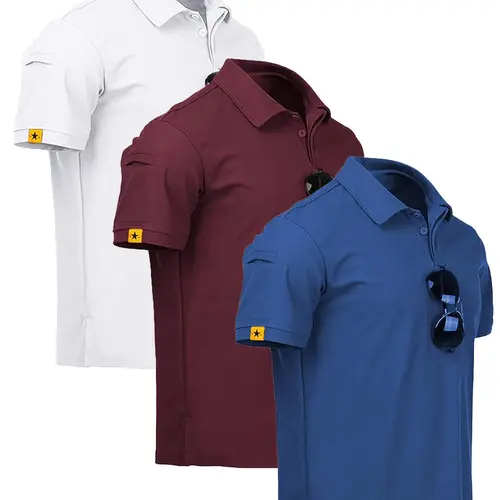 ZITY Men's 3-Pack Short Sleeve Collared Neck Polo Shirts - Performance Polyester-Spandex, Moisture-Wicking, 4-Way Stretch, Street Fit - Golf Apparel, Mensfashion Athleisure Casual Sportswear
