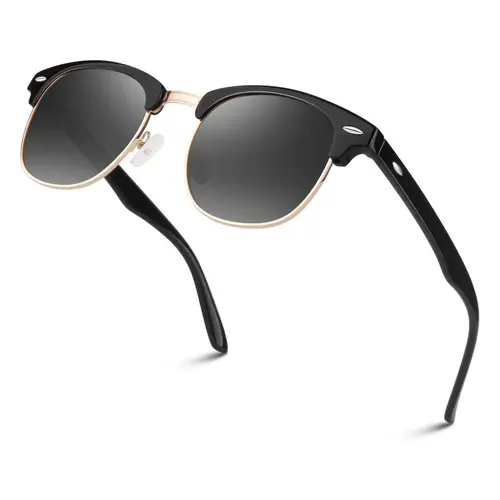 Classic Semi-Rimless Chic Men's Sunglasses - Polarized Lenses, Gold-Tone Metal Square Frames, UV400 Protection, Business Meeting Accessory, Cool Gifts for Guys, Sunglasses for Women
