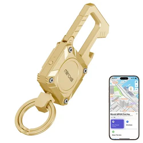 Miroddi Smart Tracker Keychain with Buckle - USB Rechargeable Bluetooth, Scratch-Resistant Steel Car Key Fob, Bottle Opener, Waterproof Anti-Lost (iOS Find My Only), Heavy Duty Black Fashion Accessory for Daily Casual Commute, Gift for Boyfriend