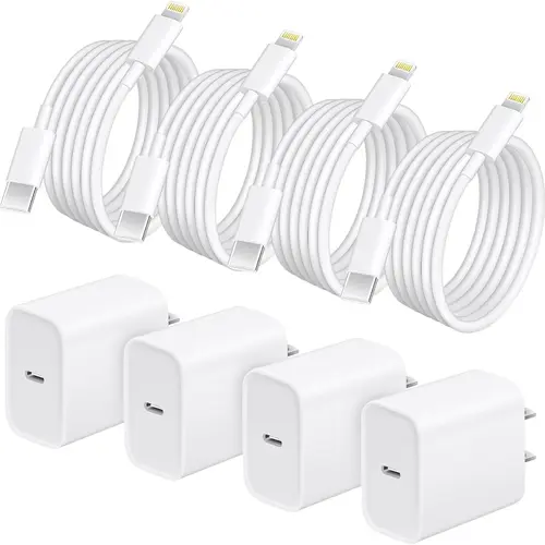 6FT Super Fast Charging 4-Pack Type-C Wall Charger Block with 4-Pack USB-C to Lightning Cable for iPhone 14/13/12 AirPods Pro Mobile Smartphone Device Cellphone, Phone Accessories, Iphone Charger, Mobile Chargers, Fast Charging Chargers