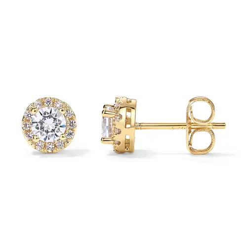 PAVOI 14K Gold Plated Sterling Silver Post Brilliant Faux Diamond Halo Earrings for Women - Premium Cubic Zirconia Stud Earrings