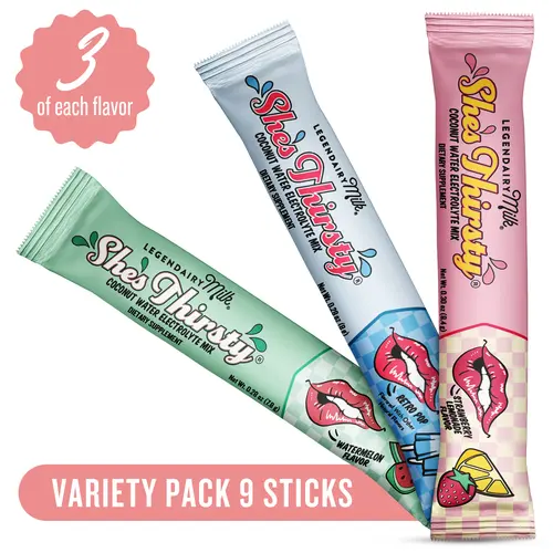She’s Thirsty Sample Pack - Legendairy Milk - Coconut Water Electrolytes Mix - No Sugar Added - Single-Serving Sticks - Electrolyte Powder Variety Pack