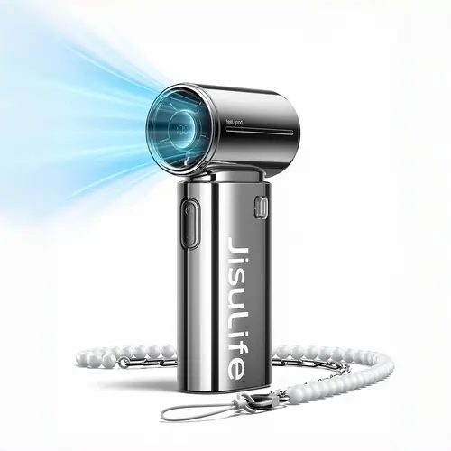 JISULIFE 2026 Life9s Chrome Portable Handheld Turbo Cooling Fan - 5000mAh Rechargeable, 18H Runtime, High-Speed, Tools and Gadgets, Mini Gadgets, Fathers Day Gift, Unique Gift for Men, Household Appliances