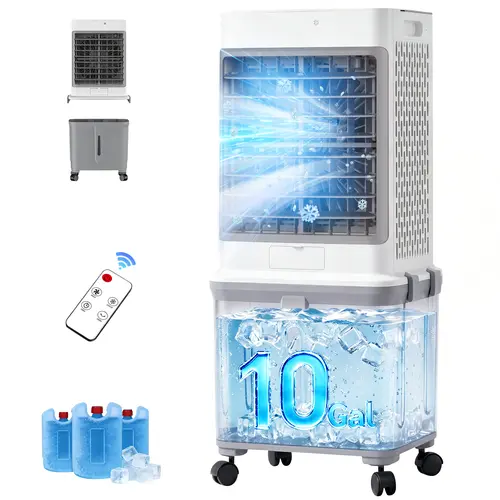 【DealsforYou】10-Gal Portable Evaporative Swamp Cooler with Upgraded Cooling Technology, 10-Gal Easy Disassembly Tank, 7-Hour Timer, Remote Control, Comprehensive Modes, Free Aroma Diffuser Pad for House, Bedroom, 10 Gallon Tank