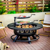 Black 36/42-Inch 3-in-1 Wood Burning Fire Pit Set, Outdoor Firepit with 2 Cooking Grills & Lid for Backyard, Patio Bonfire