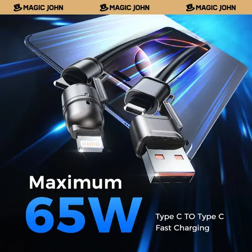 MAGIC JOHN 4-in-1 USB-C Charging & Data Cable, 65W Fast Charging, Liquid Silicone & Aluminum Alloy Braided, Black & Gray, for Smartphones, Cellphones & Electronic Devices,back to school,back to school haul