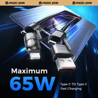 NEW - MAGIC JOHN USB Type C Charging Cable, 4 in 1 Function, 65W Fast Charging, Liquid Silicone and Aluminum Alloy Material, Braided Data Cable, Black & Gray summerwins