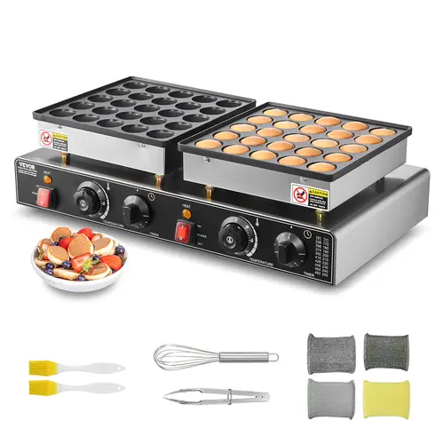 【Summerfinds】VEVOR Nonstick Stainless Steel Mini Dutch Pancake Maker - 1800W Commercial Electric 50PCS Poffertjes Grill Pan, Dual Temp & Time Control, Easy Release Dorayaki Baker, Nonstick Waffle Maker for Kitchen Breakfast, Cafes,home essentials