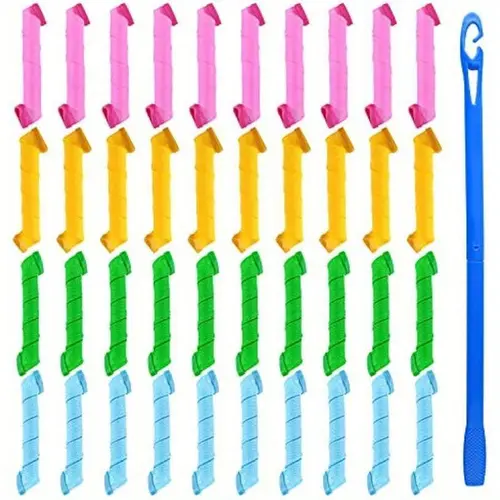 40-Pack Heatless Curling Set, Curly Hair Kit with Spiral Wave Curls Curlrollers & Styling Hooks, 30cm/12inch Foam Rollers for All Hair Lengths, Valentine's Day Gift