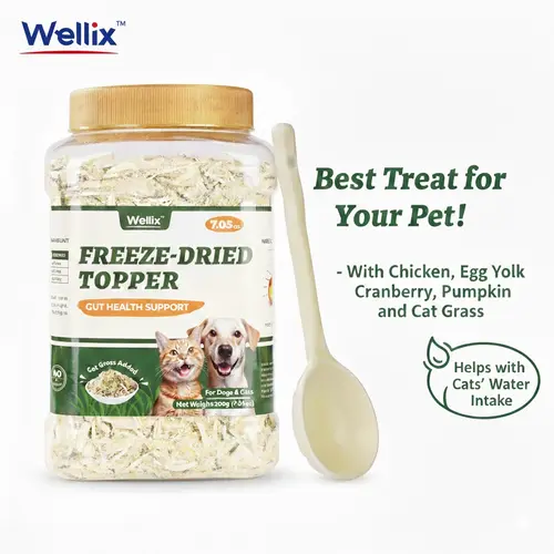 Wellix Dog&Cat Food Topper - Cat Grass Treats for Hairball Treament - Chicken Flavor Freeze Dried Cat Treats - Low Calorie Training Treats for Dogs&Cat 7.5oz,#sohochic